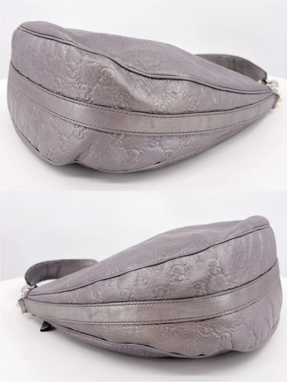 GUCCI Guccissima GG Twins Hobo Shoulder Bag Mauve Metallic Leather